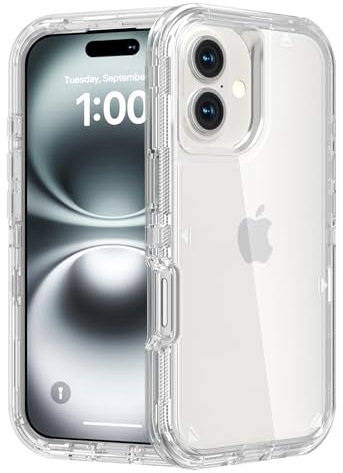 Follaroma for iPhone 16 Case, Heavy Duty Shockproof Protection Phone Cases, Dual Layer Transparent Protective Cover Compatible with iPhone 16 Phone Case, 6.1 inch,Crystal Clear