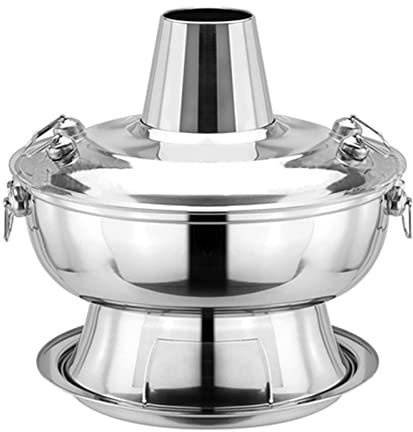 Traditional Chinese Copper Hot Pot, Traditional Chinese Copper Hot Pot,Vintage Shabu Pot,Vintage Hot Pot Shabu-Shabu Hotpot Pan with Chimney for Charcoal Burning,(Silver)