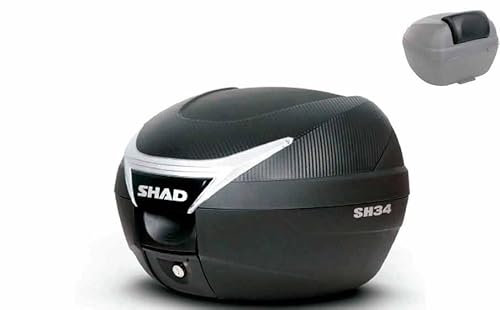 E-BIKERS Shad SH 34 Top Case Carbon Topcase 34 Liter Scooter Motorrad mit Universalplatte und Rückenlehne
