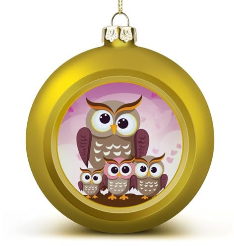 Goldene Weihnachtskugeln mit Eulen-Motiv, bedruckt, für Weihnachtsbaum, Geburtstag, Hochzeit, Party, Neujahr, 4 Stück