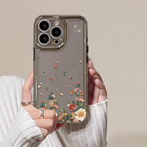 Floral Phone Case Compatible with iPhone 16 Pro Max, Ultra Slim Flexible Silicone Protective Phone Case with Cute Flowers Pattern Shockproof Bumper Cover - TPU Slim All-inclusive Lens Shockproof