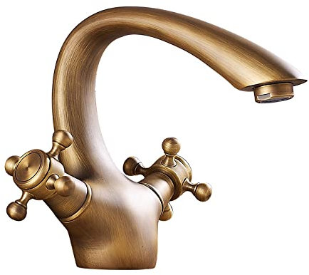 Vintage Messing Waschbecken Armaturen mit Zwei Kreuzgriffen Retro Waschtischarmatur für Warmes und Kaltwasser