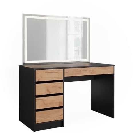 Vicco Schminktisch Sherry, Anthrazit/Goldkraft Eiche, 120 x 75 cm mit LED-Spiegel