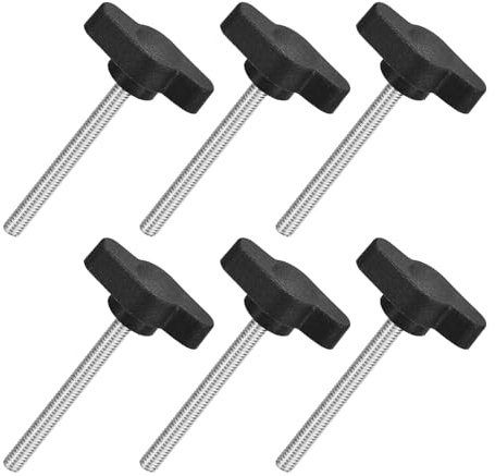 QUARKZMAN 6 Stück T-Flügelschraube mit Griffen M4 x 40mm Schwarz | Männliche Schraube Knopf 304 Edelstahl Rändelschraube Daumenschrauben-Griff 27mm Durchmesser