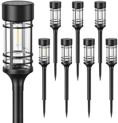 BUCASA Solarlampen für Außen Garten, 8 Stück Solarleuchten für Außen, IP65 Wasserdicht Solarleuchten Garten Helle Warmweiß Licht Solar Gartenleuchten Deko für Balkon, Rasen, Terrasse, Hof