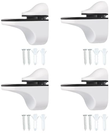 4 Pièces Support de Tablette en Verre,Réglables Alliage de Zinc Poli Salle de Bains Étagère en Verre pour Le Verre Et Les Planchers En Bois Jusqu'À 3-20 mm D'Épaisseur Max(blanc)