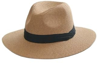Chapeau de paille à grande tête avec chapeau tissé en paille pliable, grande taille 60-64cm for hommes, chapeau haut-de-forme, Protection solaire, chapeau d'ombrage Pour Voyage Vacances PêChe(Khaki,61