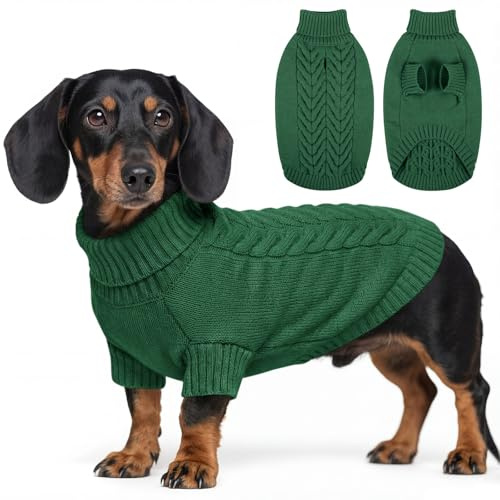 ASENKU Warm Rollkragen Gestrickter Hundepullover Winter M für kleine Hunde | Hunde Strickpullover mit geschirr öffnung, Perfekt für Spaziergänge & Outdoor, Passend für Dackel, Cocker Spaniel, Beagle