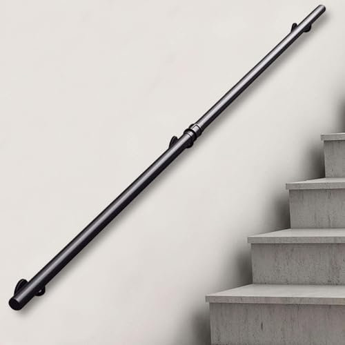 Corrimano moderno per scale, corrimano per scale da 1, 2, 3, 4, 5, 6 metri, barra di supporto antiscivolo, ringhiere per scale in ferro battuto nero con design a tubi d'acqua per pareti(30cm)