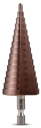 HOHXEN Broca Escalonada(4mm-32mm), Acero de Alta Velocidad co M35 Recubierto de Titanio, Mango Hexagonal, Broca Cónica Herramienta de Corte de Agujeros Para Madera, Acero Inoxidable, Chapa Metálica