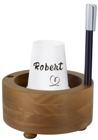 Peacoblue 1 Pcs Wooden Cup Holder with Marker Slot Wooden Cup Dispenser Brown Cup Holder Dispenser Disposable Mug Dispenser for Party Decoration Kitchen Showers Picnic Ideal Housewarming Gift