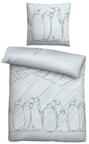 biberna Melange-Flanell Bettwäsche 0840530 Pinguin 1x 135x200 cm + 1x 80x80 cm, ciel