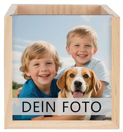 MilyaDE Personalisierter Stifthalter aus Holz mit eigenem Foto, Individuelle Holz-Stiftebox Multi Schreibtisch-Organizer für Schule Büro Zuhause