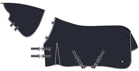 Imperial Riding Outdoordecke Basic Sommerregendecke, abnehmbares Halsteil, leichte Outdoordecke, wetterfestes Material, mit Gehfalte, Kreuzbegurtung, Schweif - & Beinschnüre, Navy, 145