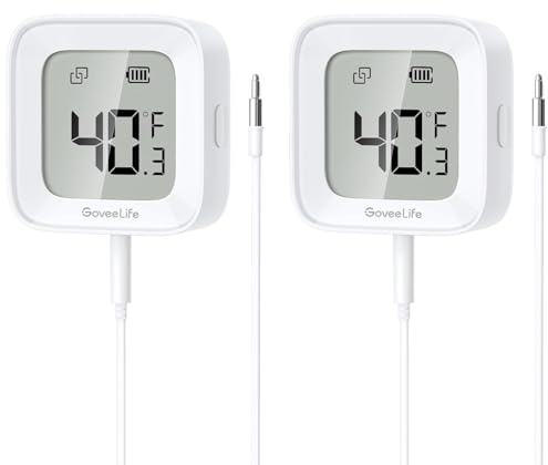 GoveeLife Bluetooth Refrigerator Thermometer with LCD Disaplay, 2-Pack | Freezer alarm fridge monitor with app alerts & anti-false, 197ft range, 2-yr data export. For freezer/fish tank/hot tub
