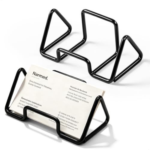 hehongshun Visitenkartenständer, Visitenkarten Etui, Visitenkartenhalter, Metall Robust Offenes Design für Büro und Schreibtisch 2 Stück pro Set Schwarz 10x5, 4x4, 3cm