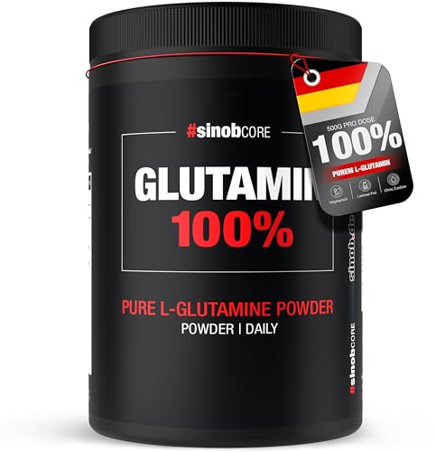 #sinob L-Glutamin Pulver 500 g | 100% reines Glutamin | Vegan | Geschmacksneutral | Frei von Zusätzen | Vegan