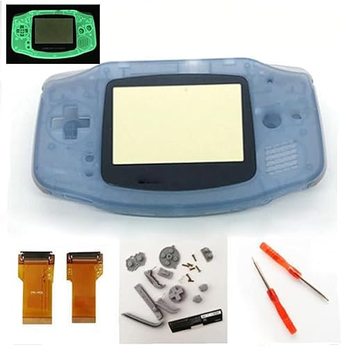 Komplettes Gehäuse, Gehäuse, Hintergrundbeleuchtung, für GBA, mit Bildschirm und Schraubendreher, Ersatzteil, leuchtende blaue Ausgabe, nachtleuchtend