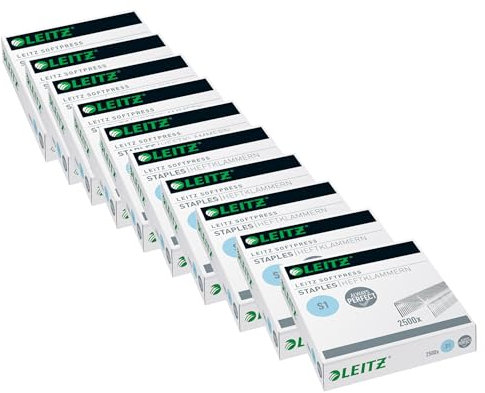 Leitz Softpress Heftklammern S1, Verzinkt, 10 Boxen mit je 2500 Heftklammern, 54970000