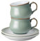 Denby - Regency Green Tea Cup and Saucer Set of 2 - 200ml Stoneware Ceramic Coffee Mug and Saucer Set - Tea Party Set - Dishwasher Safe, Microwave Safe - Green, White - Chip Resistant