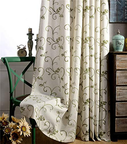 adaada 2er-Set Vintage Rebe Stickerei Vorhänge Einfachen Stil Elegante Vorhänge Für Schlafzimmer Wohnzimmer (Grün,230x140cm)