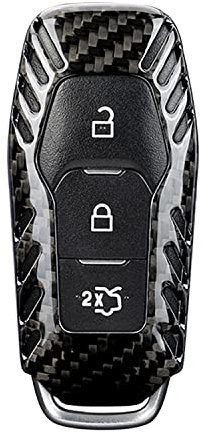 M.JVisun Véritable Fibre de Carbone Porte-clés pour Ford Mustang, Couverture de Clé de Voiture pour Ford Mustang 2016 2015 - pour Mustang Logo - 3 Bouton - Noir