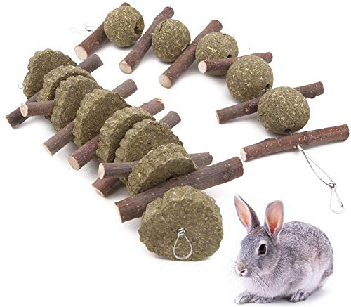 Lot de 2 jouets à mâcher pour les dents de lapin, hamster, pomme, herbe naturelle, jouets pour petits animaux de compagnie, accessoires pour chinchilla, cochons d'Inde, lapin, souris, gerbille