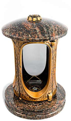 Stilvolle Grablaterne Elégant Granit Aurora India Höhe 23 cm/Ø 15 cm Grableuchte Grablicht Grablampe Granitlampe Granitlaterne Bronze mit Sockel Grabschmuck