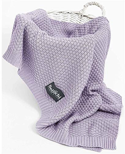 Bellochi Babydecke für Mädchen und Junge - 100% Bambus - Kuscheldecke Kinder Erstlingsdecke Strickdecke - für den Sommer - Superweich Atmungsaktiv - 100x80 cm - Lila (Lavendlove)