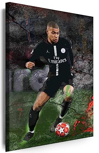 Myartstyle - Bilder Sport Kylian Mbappe PSG FC Fußball 115 x 75 cm Leinwandbilder Xxl - 1 Teilige Wandbilder Kunstdrucke w-a-2051-5