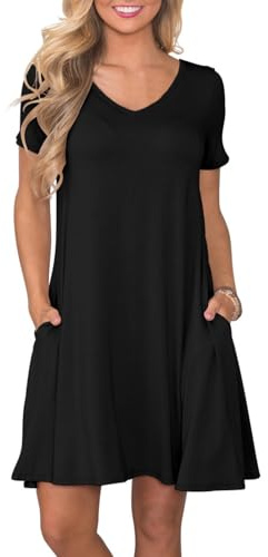 lionstill Women's Summer Casual T Shirt Dresses Swing Dress Black XL