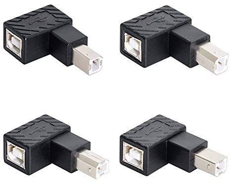 xiwai 4 adaptadores de extensión USB 2.0 tipo B macho a hembra horizontal vertical ángulo 90 grados para escáner de disco