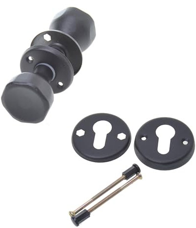Aqbau® Bouton de porte rotatif avec rosace PZ | Poignée de porte | Set complet de boutons de porte avec boulons et vis (noir)
