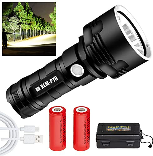 PANYIXUAN Torcia LED Potente Professionale, 30000-100000 Lumen Lampada XLM-P70 Ricaricabile, Alta Potenza, IP67 Lmpermeabile, 3 Modalità Deale Per Attività all'Aperto