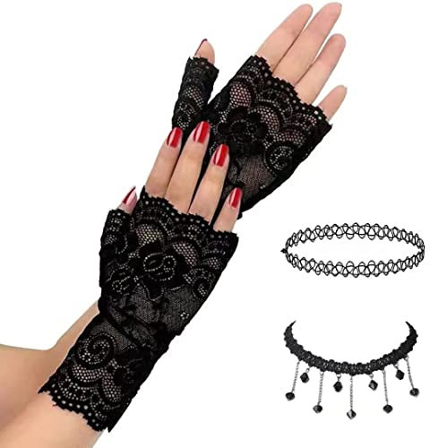 Miskon Sexy fingerlose Handschuhe für Damen, mit Schnürung, Armwärmer, Punk, Halloween-Party, #1 Schwarz, Einheitsgröße