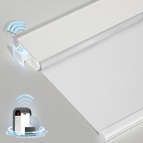 MANSNIX Smart Motorized Blinds with Remote, Cordless No-Drill Automatic Roller Shades, Blackout Electric Blind for Windows, White, 35 x 72