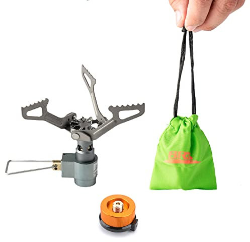 Réchaud de camping 3000T ultra léger en alliage de titane 25 g réchaud à gaz pour l'extérieur réchaud à gaz portable pour pique-nique (3000T + adaptateur)