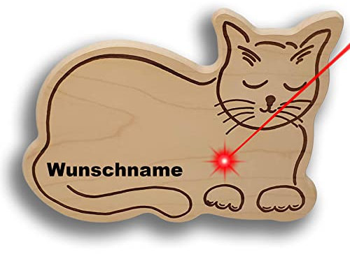DEKOFANT Frühstücksbrettchen Kinder mit Gravur personalisiert Holz Brett Motiv Katze schläft Frühstücksbrett Kinder ca 29x21x1,5cm