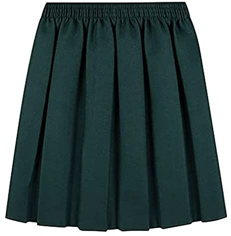 Style Lockers® Girls Back to School Uniform Skirts Summer Formal Dress Bottom Round Elasticated Waist Box Pleated Skirt Stretch (Bottle Green, 15-16 Years)