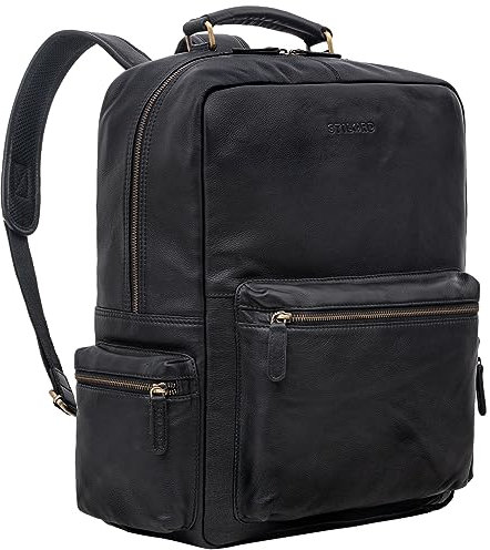 STILORD 'Isa' Business-Rucksack Herren Leder Laptop-Rucksack Damen 17 18 19 Zoll Leder-Rucksack mit Laptop-Fach Echtleder Stadtrucksack Arbeitsrucksack und Lehrerrucksack, Farbe:schwarz