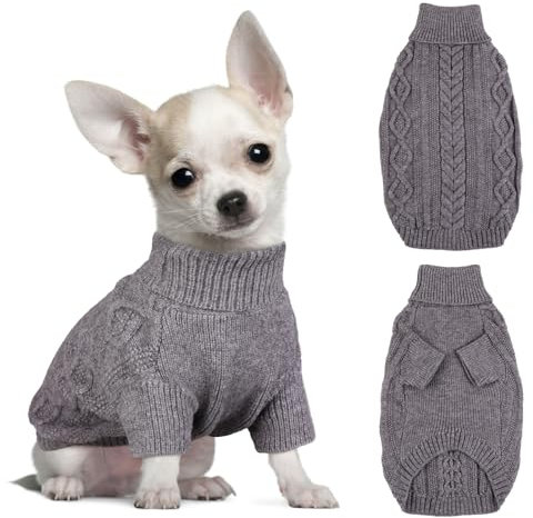 Hjumarayan Dog Jumpers Small, Knitted Jumpers for Puppy Small Dogs, Warm Pet Clothes Outfit for Winter Outdoor, Soft Sweater Thick Coat for Chihuahua, Yorkshire Terrier, Grey XS