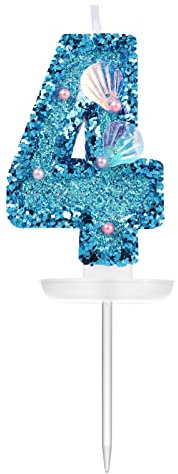 7,5cm Zahlen Geburtstagskerzen für Torte, Blau Muschel Pailletten Zahlenkerzen Glitzer Zahlenkerze Geburtstagskerzen Nummer Cake Topper für Geburtstag Jubiläum Meerjungfrauen Themenparty (0)