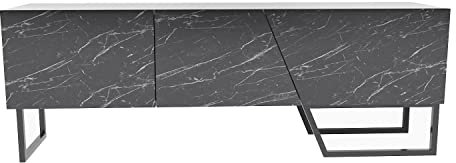 DECOROTIKA - Parla TV Stand TV Unit TV Cabinet Entertainment Centre with Storage (White, Black Marble Effect and Black)