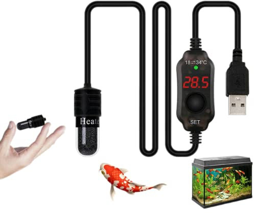 SPORTARC Mini calentador de pecera de acuario, calentador USB de 10 W, calentador de termostato sumergible, termómetro integrado con pantalla LED para pecera de 3 L
