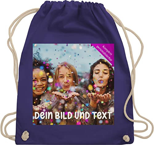 Turnbeutel Rucksack - Foto eigenem - Fotogeschenk I Geschenk Bild personalisiert I Geschenk mit Bild I Custom Photo - Unisize - Lila - jga kita beutel selbst drucken druck stoffbeutel kinder