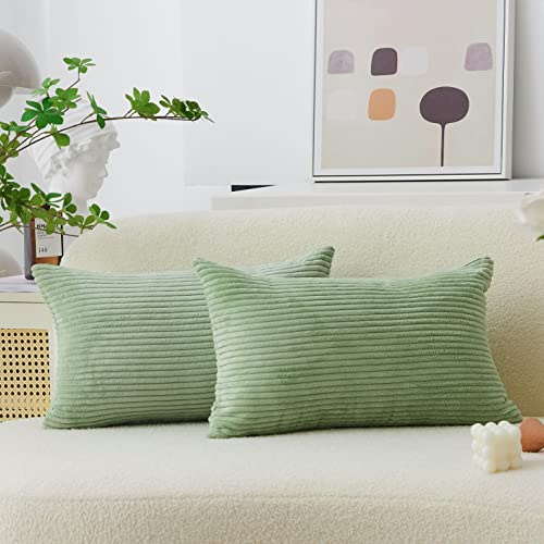 Home Brilliant Kissenbezug, 30 x 50 cm, Salbeigrün, superweiche Kordsamtkissen, niedliche rechteckige Kissenbezüge für Sofa, Bürostuhl, Auto, Bett, 2er Set, (30 x 50 cm, Salbeigrün)