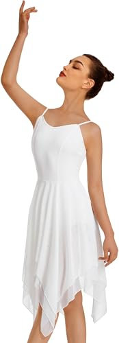 Mulnall Damen Modern Lyrisches Kleid Camisole Tanz Kostüm Ballett Asymmetrisch High-Low Mesh Rock Ärmellose Leotard Gymnastik Tanzbekleidung Latein Rumba Tango Kleid Ballsaal(UK23913-07-L)