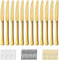 Bestdin Set di coltelli per la cena 12 pezzi, 23,8 cm (9,37 pollici), Coltello da burro in acciaio inox, Coltello per posate lucidato a specchio, lavabile in lavastoviglie, Oro