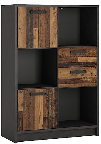 Lomadox Highboard Jugendzimmer Regal in grau mit Holz Nb., Kommode, Hochkommode, Bücherregal, Stauraumregal, Schrank, B/H/T ca. 87/128,7/42 cm