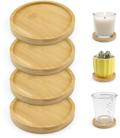 Posavasos, SPRHR 4 Piezas Posavasos Madera, 8 cm Redondo Posavasos de Madera para Velas, Adecuado para Bebidas Frías y Calientes, Copas de Vino, Macetas Pequeñas